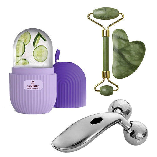 Jade Roller with Gua Sha Stone, Ice Roller, 3-In-1 Facial Massager Set Combo For Skin, Eyes, And Body, Reusable Face Tool Kit
