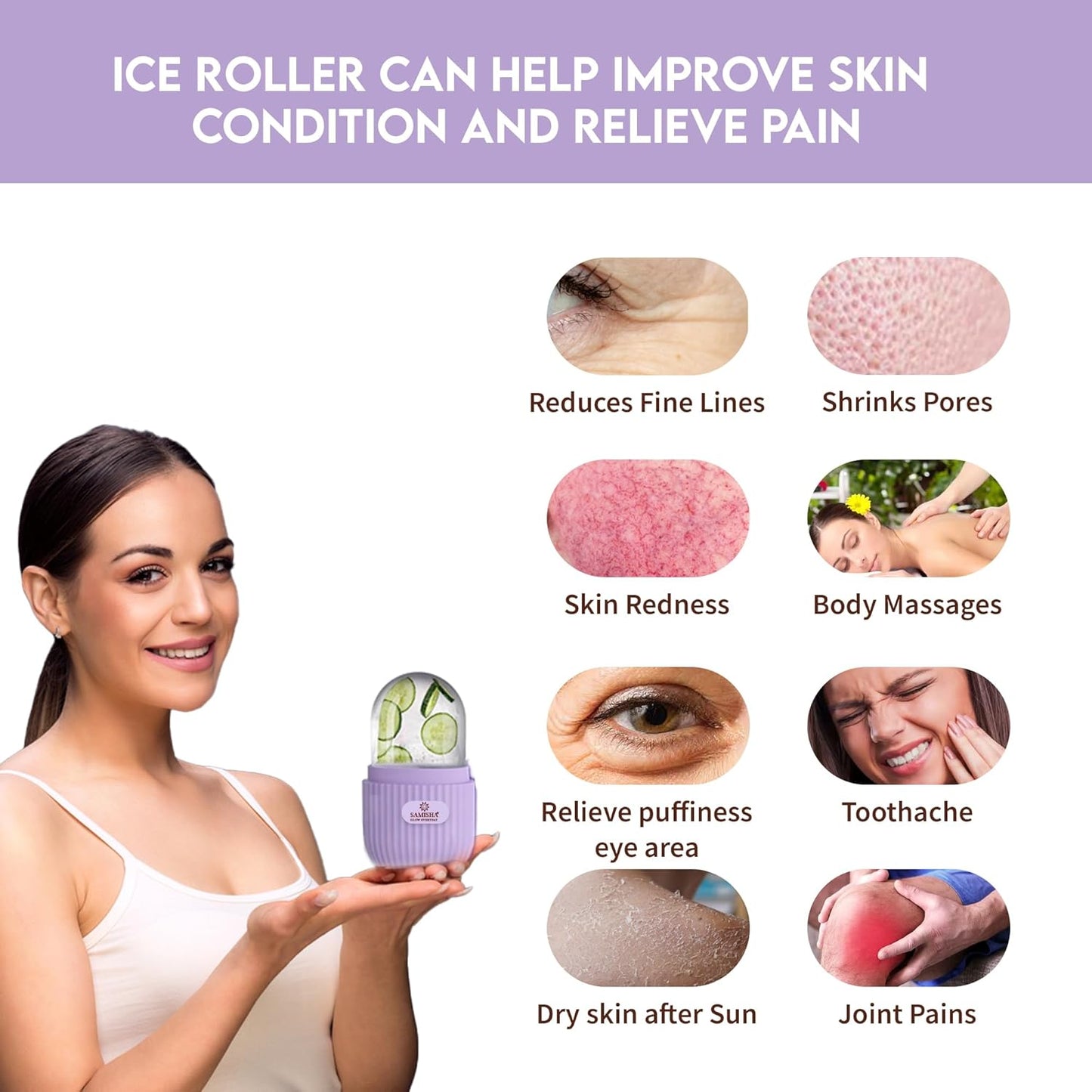 Jade Roller with Gua Sha Stone, Ice Roller, 3-In-1 Facial Massager Set Combo For Skin, Eyes, And Body, Reusable Face Tool Kit