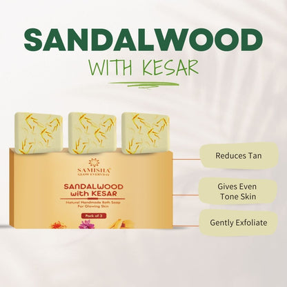 Handmade Sandalwood & Saffron Soap - Pack of 3 - 375 gm