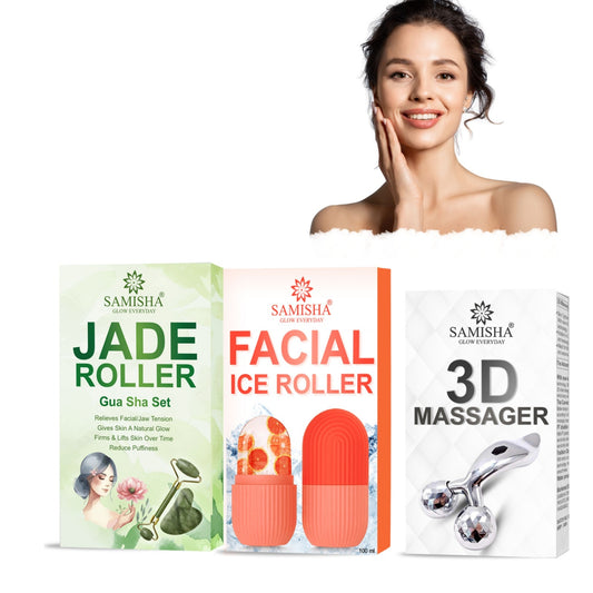 Jade Roller with Gua Sha Stone, Ice Roller, 3-In-1 Facial Massager Set Combo For Skin, Eyes, And Body, Reusable Face Tool Kit