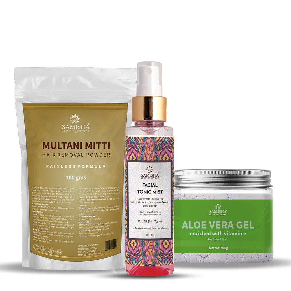 Hair Removal Kit (Hair Removal Powder + Rose Water + Aloe Vera Gel)